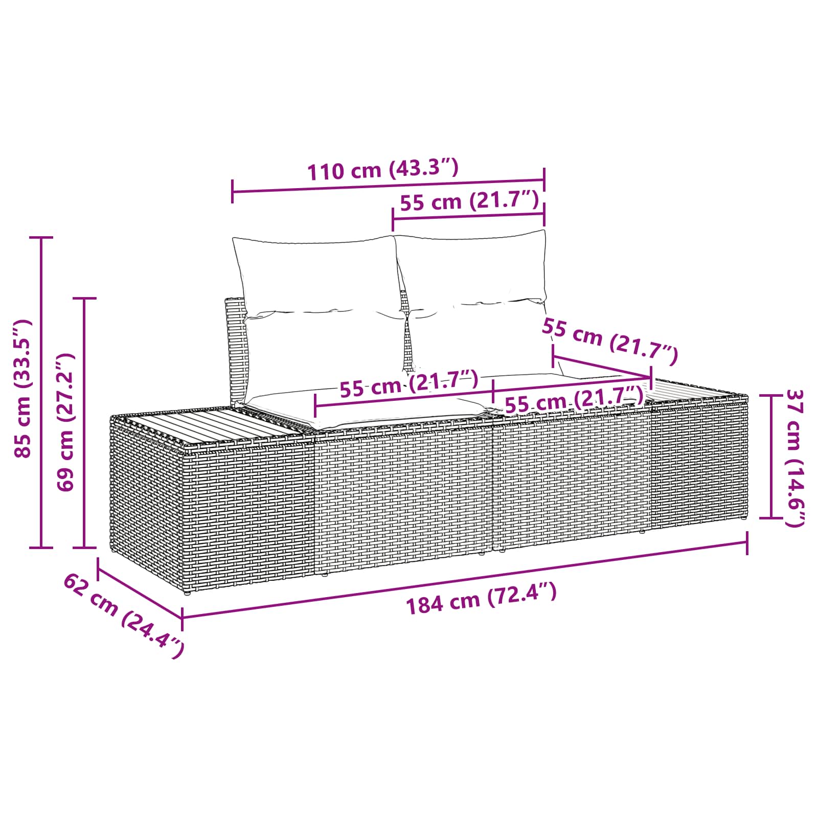 Tuinbankenset Met Kussen Met Opslag 9 Pcs Poly Riet