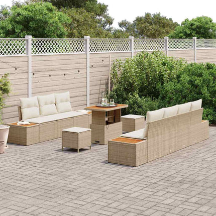 Tuinbankenset Met Kussen Met Opslag 10 Pcs Beige Poly Riet