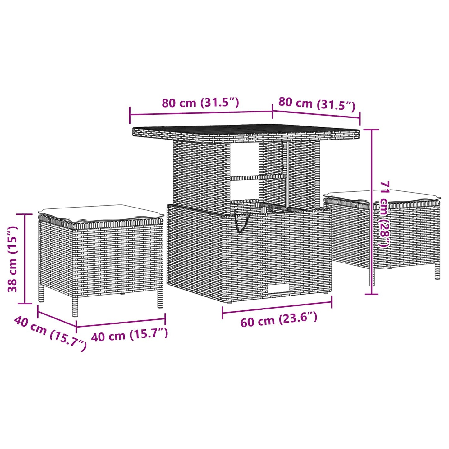 Tuinbankenset Met Kussen Met Opslag 11 Pcs Poly Riet