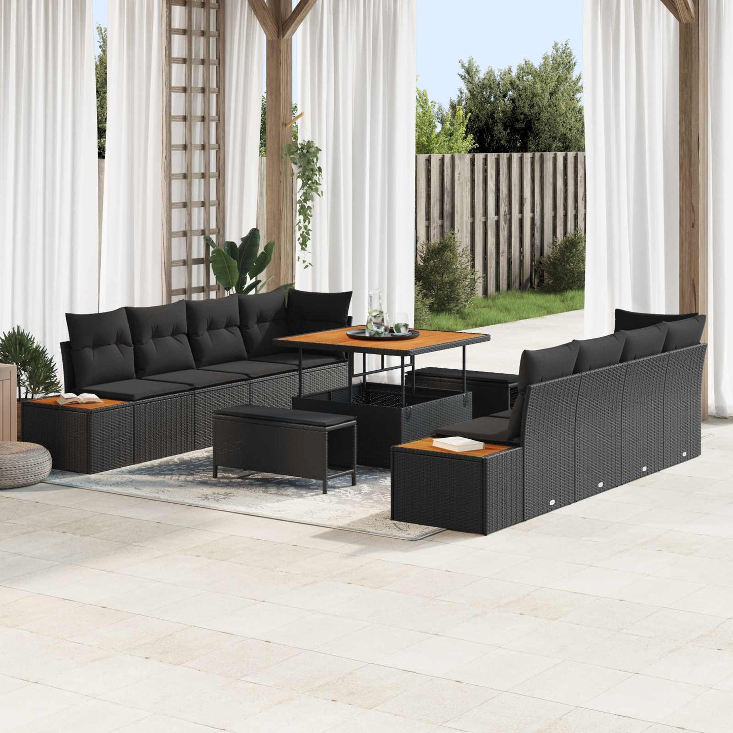 Tuinbankenset Met Kussen Met Opslag 11 Pcs Poly Riet