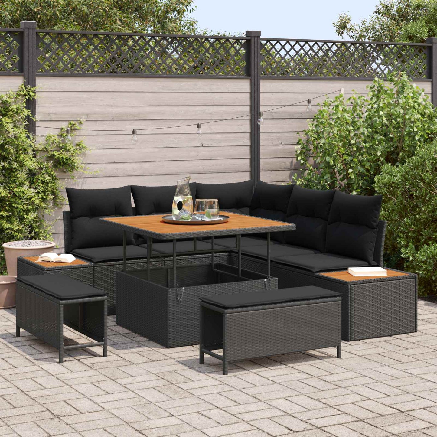 Tuinbankenset Met Kussen Met Opslag 8 Pcs Poly Riet