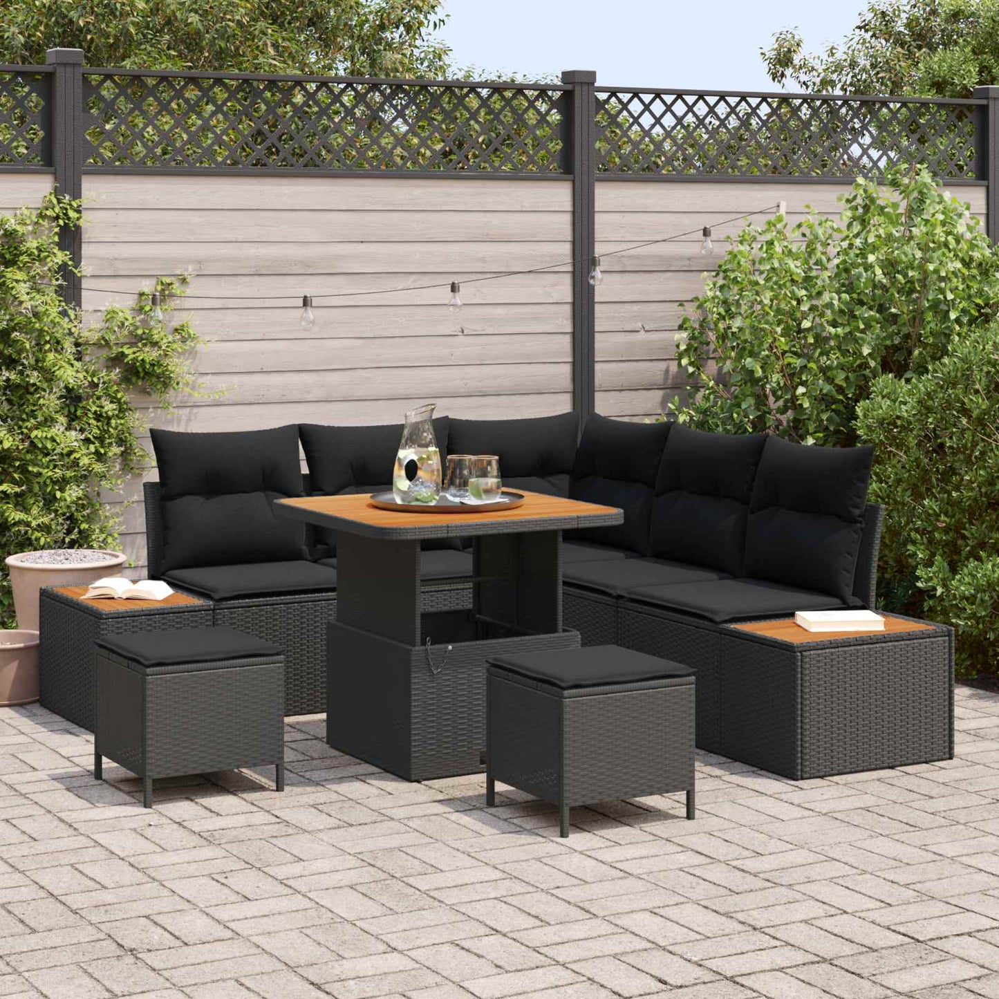 Tuinbankenset Met Kussen Met Opslag 8 Pcs Poly Riet
