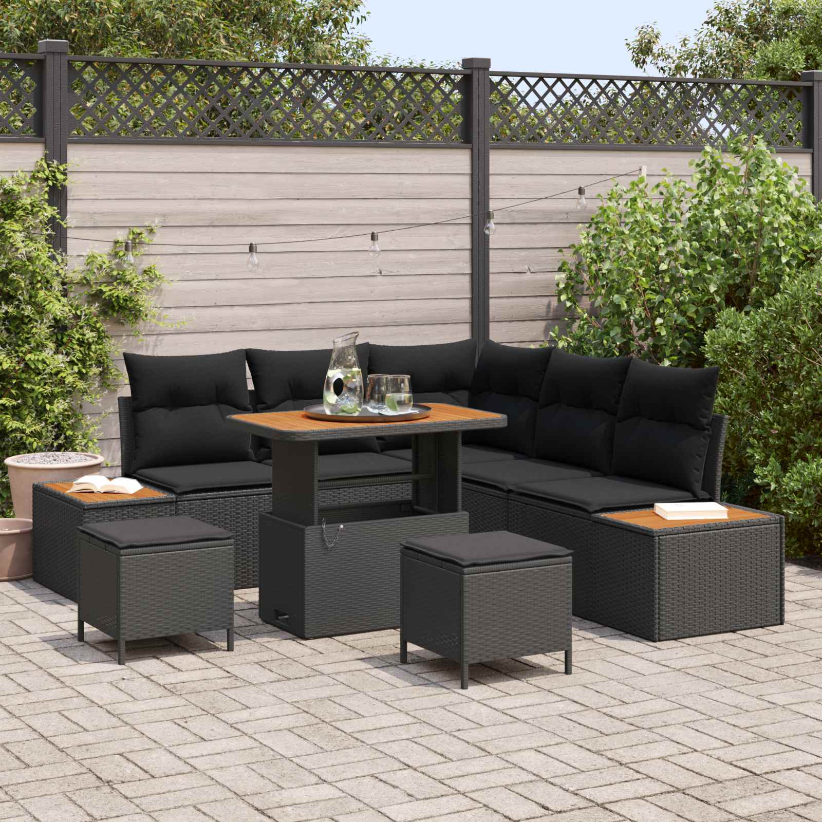 Tuinbankenset Met Kussen Met Opslag 8 Pcs Poly Riet