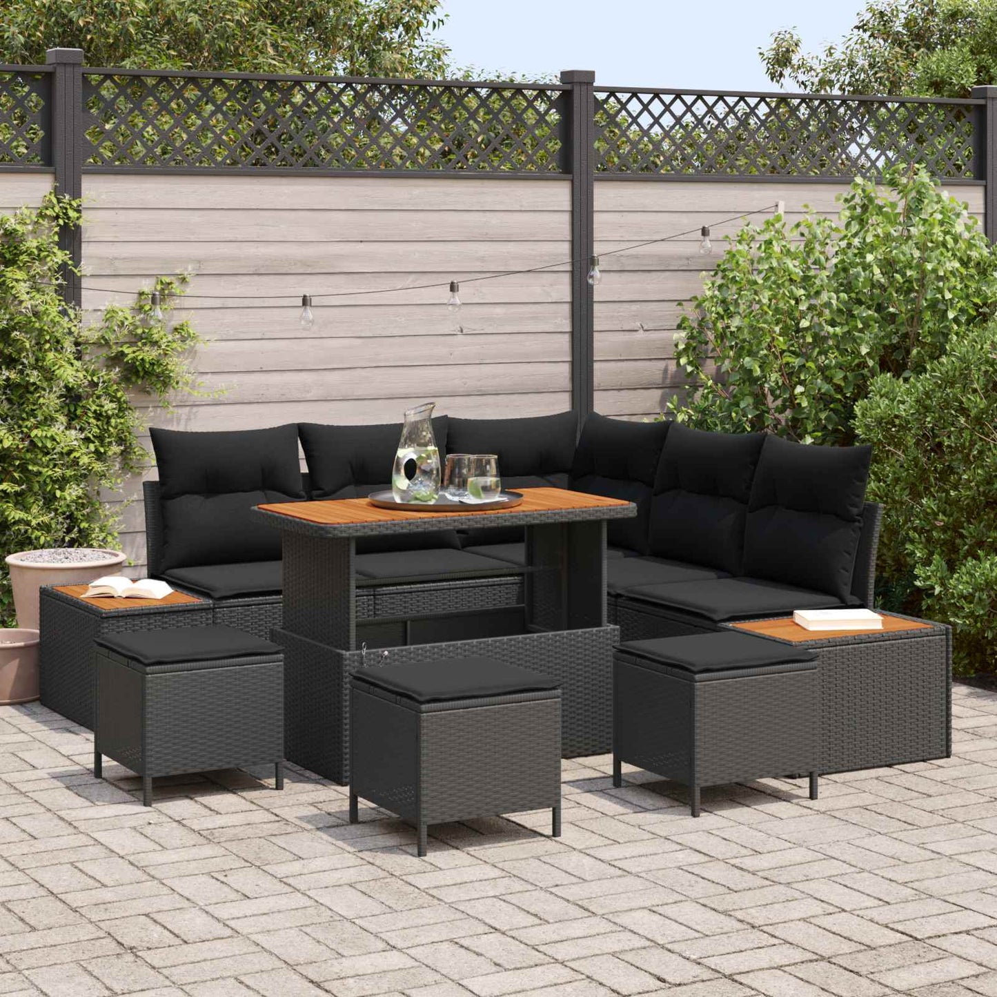 Tuinbankenset Met Kussen Met Opslag 8 Pcs Poly Riet
