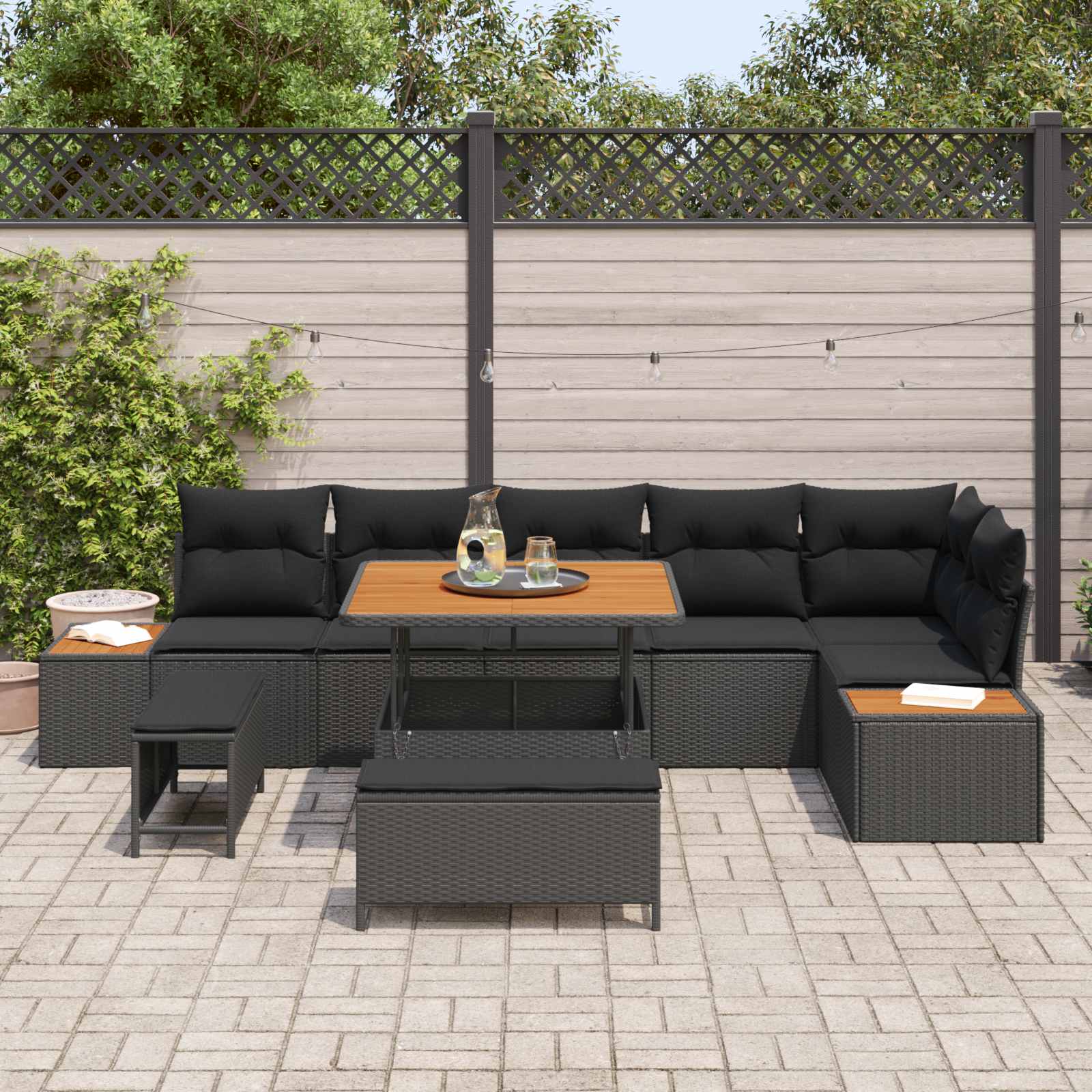Tuinbankenset Met Kussen Met Opslag 9 Pcs Poly Riet