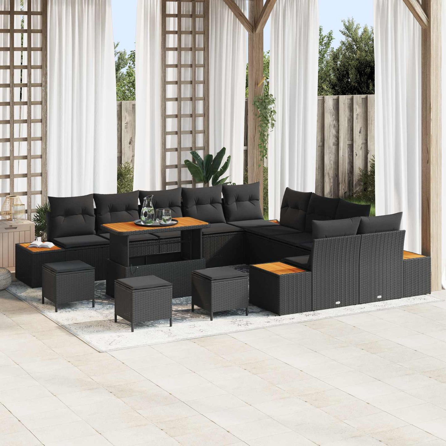Tuinbankenset Met Kussen Met Opslag 13 Pcs Poly Riet
