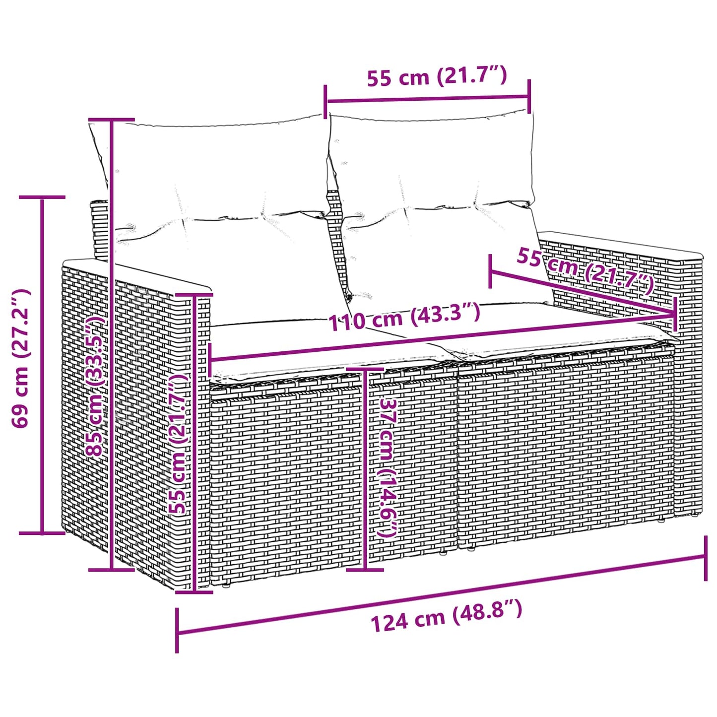 Tuinbankenset Met Kussen 14 Pcs Poly Rattan