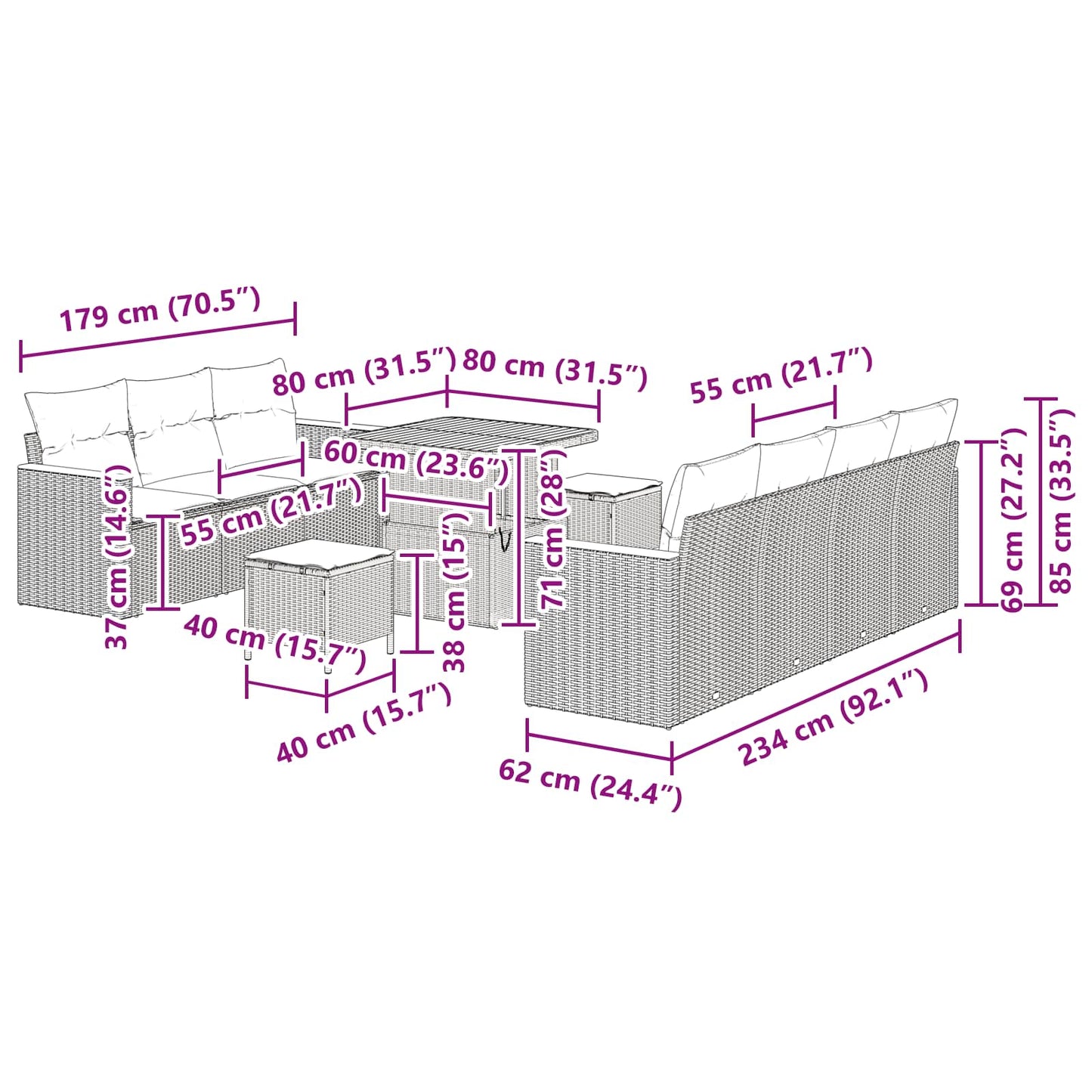 Tuinbankenset Met Kussen 14 Pcs Poly Rattan
