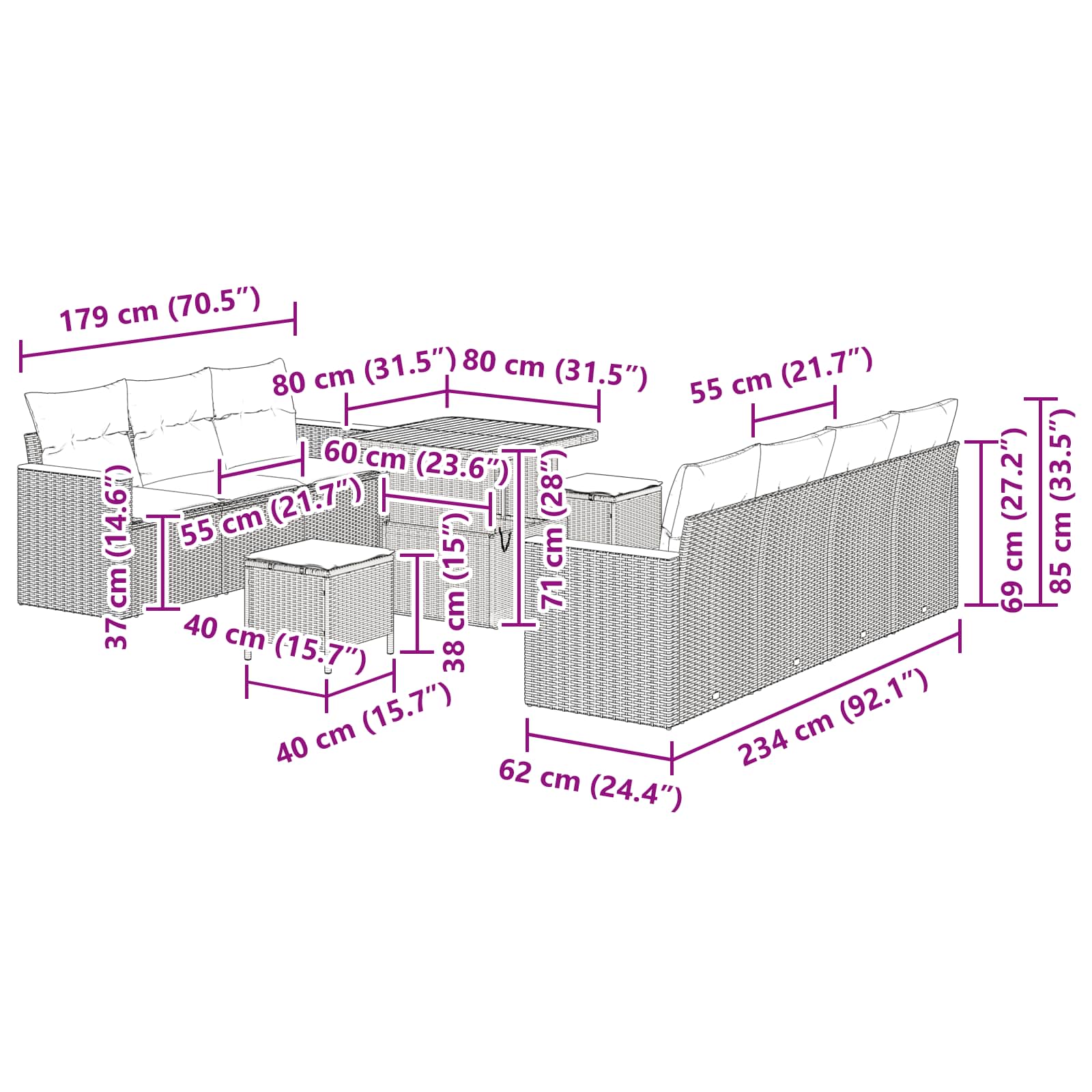 Tuinbankenset Met Kussen 14 Pcs Poly Rattan