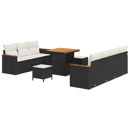 Tuinbankenset Met Kussen 14 Pcs Zwart En Crème Poly Rattan