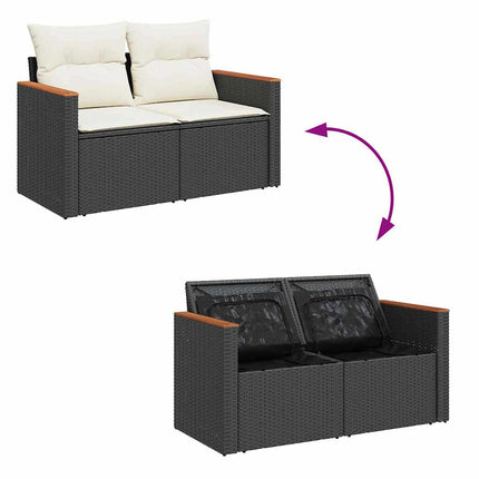 Tuinbankenset Met Kussen 14 Pcs Zwart En Crème Poly Rattan