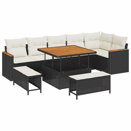 Tuin Sofa Set Met Kussen 9 Pcs Zwart Poly Riet