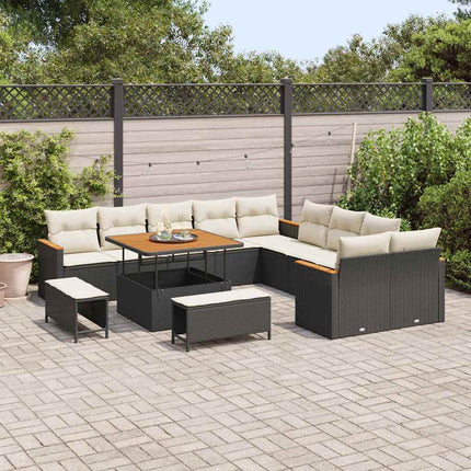 Tuinbankenset Met Kussen 13 Pcs Zwart Poly Rattan