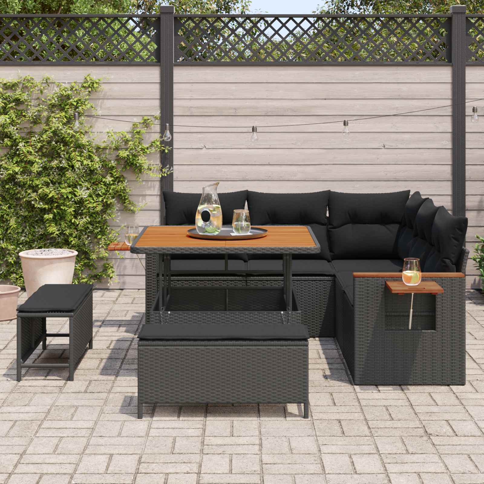Tuinbankenset Met Kussen 9 Pcs Poly Rattan