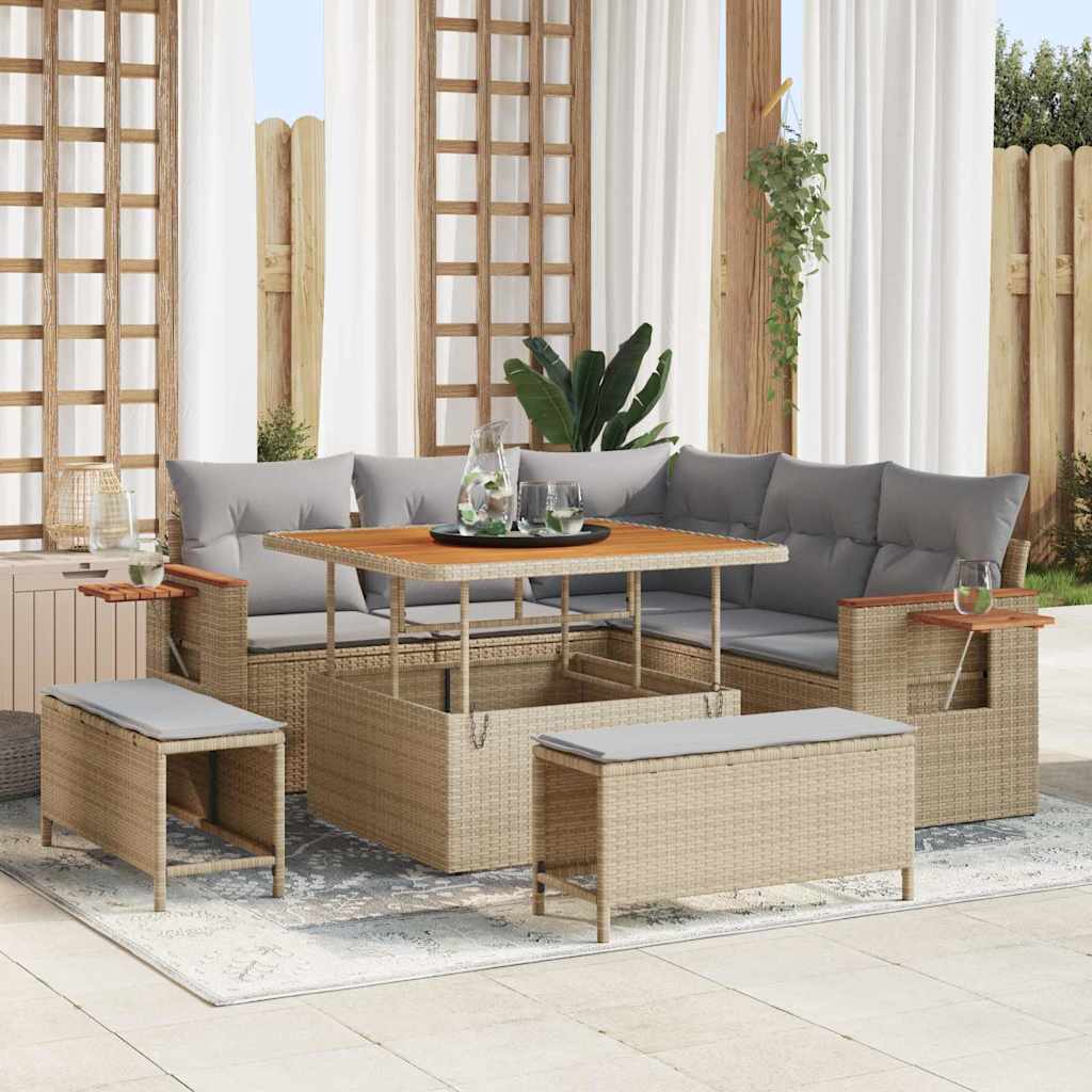 Tuinbankenset Met Kussen 9 Pcs Poly Rattan