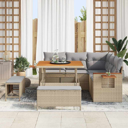 Tuinbankenset Met Kussen 9 Pcs En Licht Grijs Poly Rattan