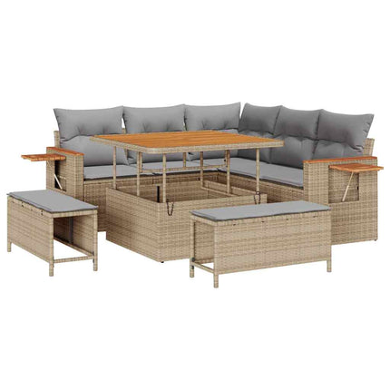 Tuinbankenset Met Kussen 9 Pcs En Licht Grijs Poly Rattan