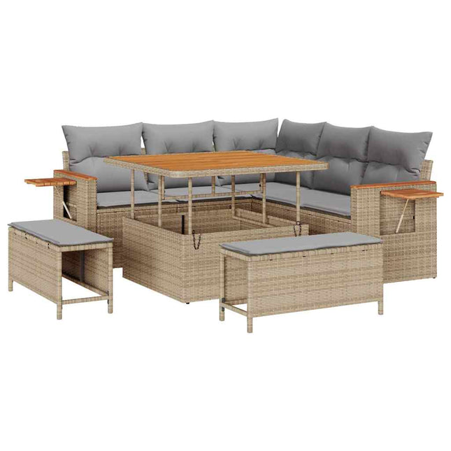 Tuinbankenset Met Kussen 9 Pcs En Licht Grijs Poly Rattan