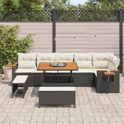 Tuinbankenset Met Kussen 11 Pcs Zwart En Crème Poly Rattan