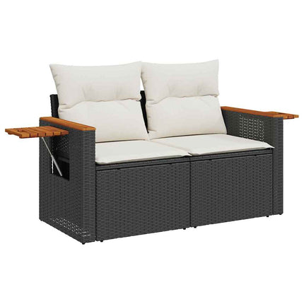 Tuinbankenset Met Kussen 11 Pcs Zwart En Crème Poly Rattan