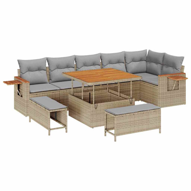Tuinbankenset 11 Pcs En Licht Grijs Poly Rattan