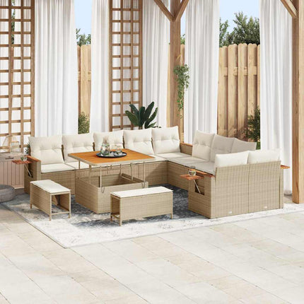 Tuinbankenset Met Kussen 17 Pcs En Crème Poly Rattan