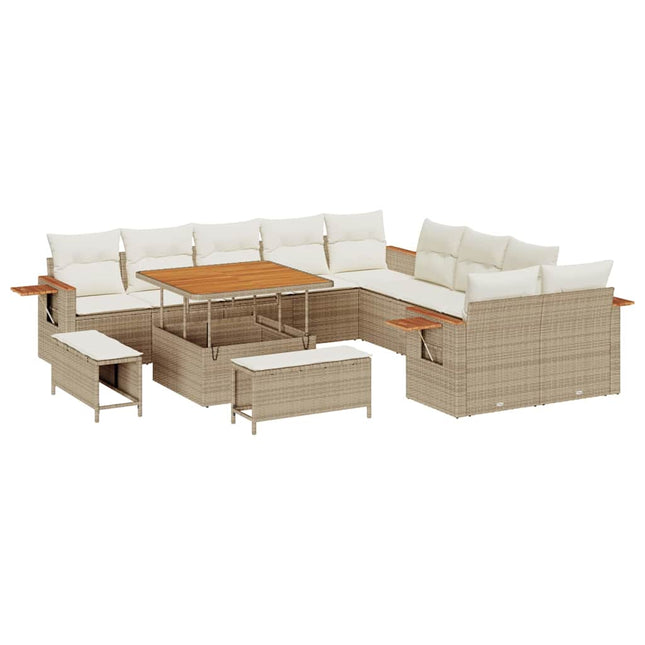 Tuinbankenset Met Kussen 17 Pcs En Crème Poly Rattan
