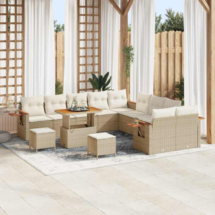 Tuinbankenset Met Kussen 17 Pcs En Crème Poly Rattan