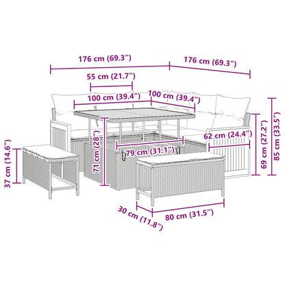 Tuinbankenset Met Kussen 9 Pcs Poly Rattan