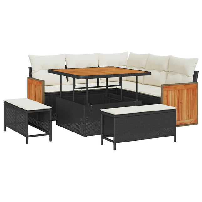 Tuinbankenset Met Kussen 9 Pcs En Crème Poly Rattan