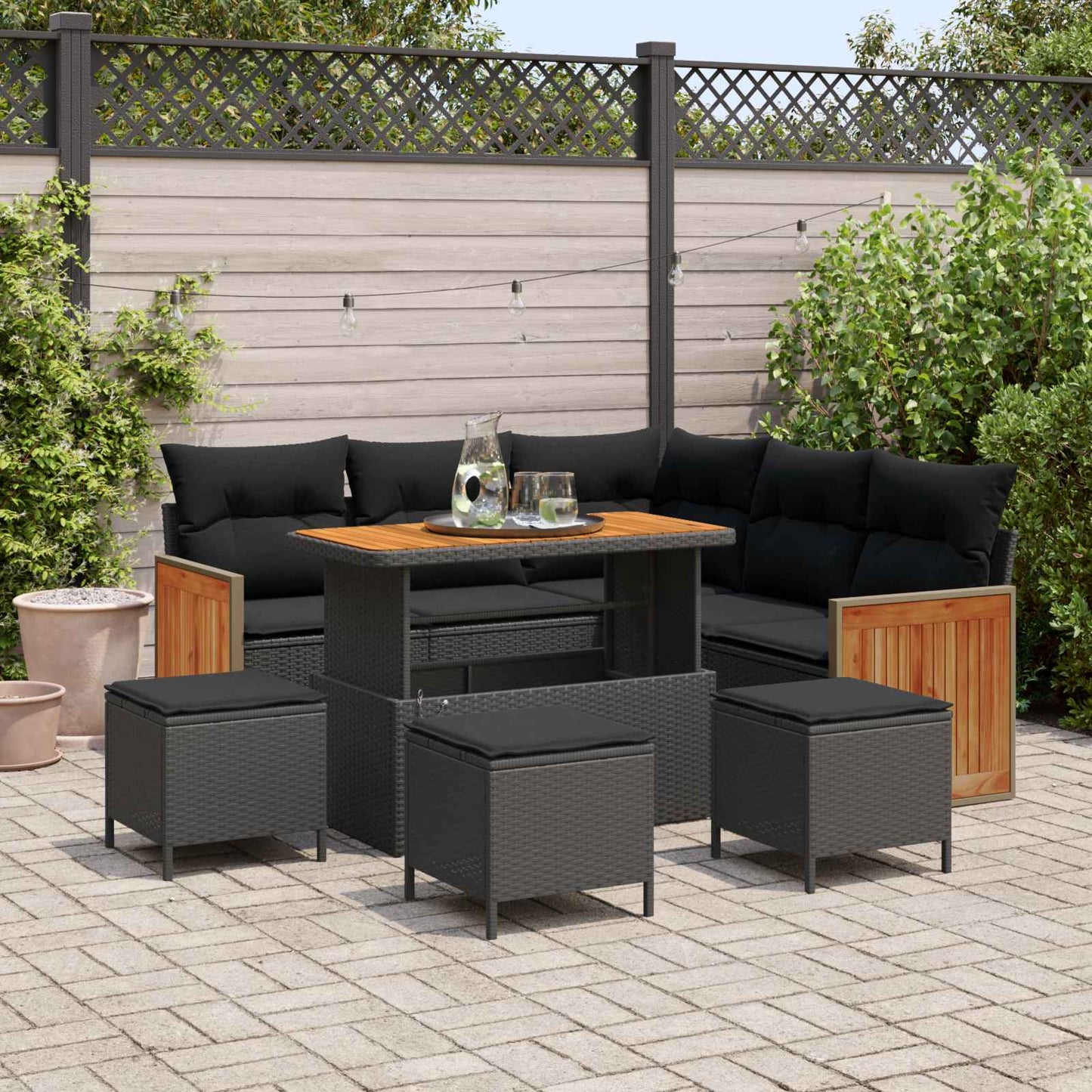 Tuinbankenset Met Kussen 9 Pcs Poly Rattan