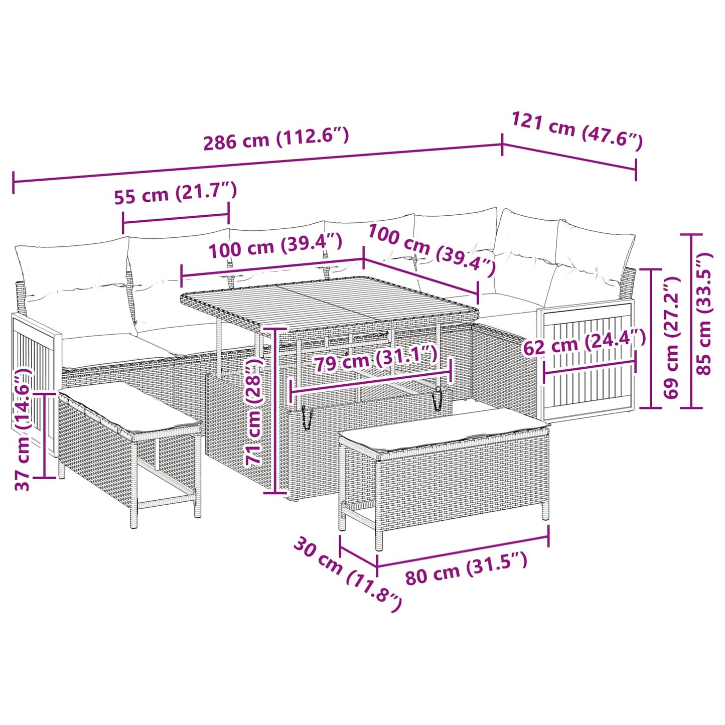 Tuinbankenset Met Kussen 11 Pcs Poly Rattan
