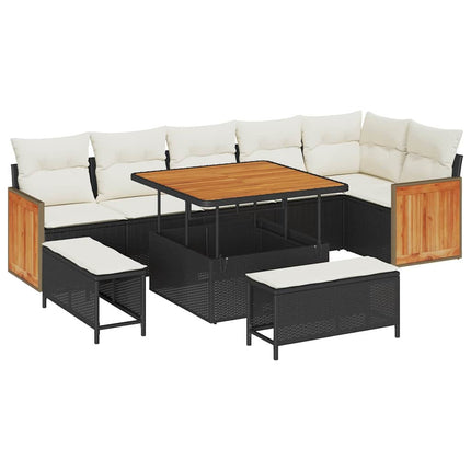 Tuinbankenset Met Kussen 11 Pcs Zwart En Crème Poly Rattan