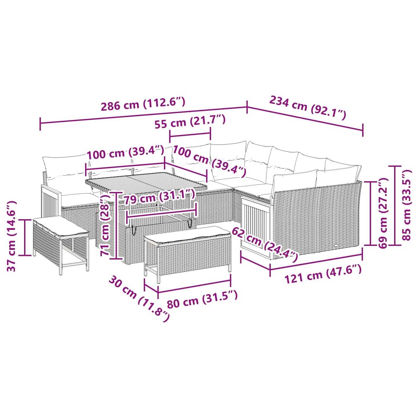 Tuinbankenset Met Kussen 13 Pcs Poly Rattan