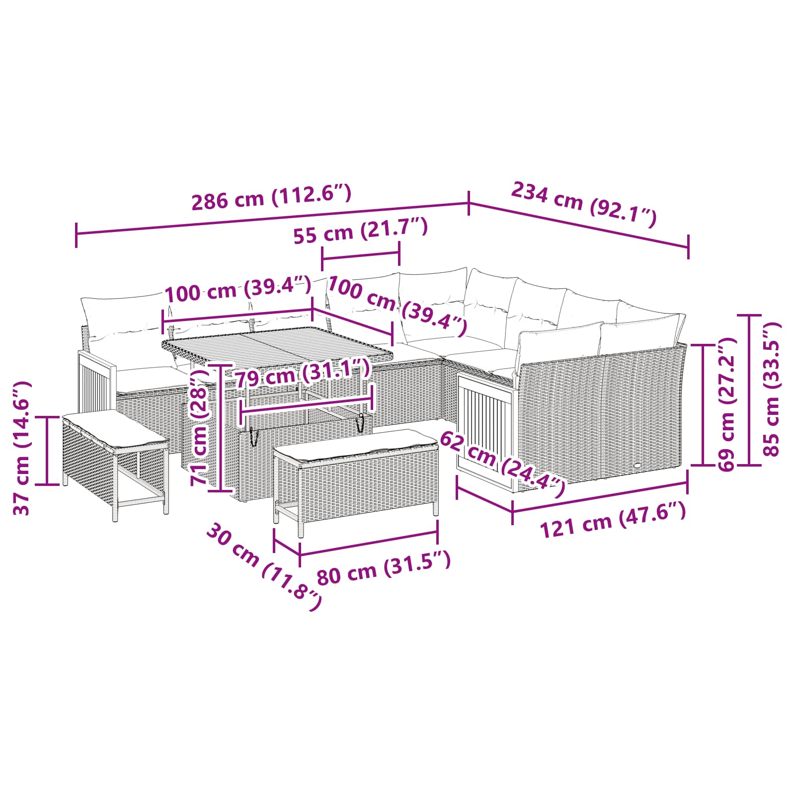 Tuinbankenset Met Kussen 13 Pcs Poly Rattan