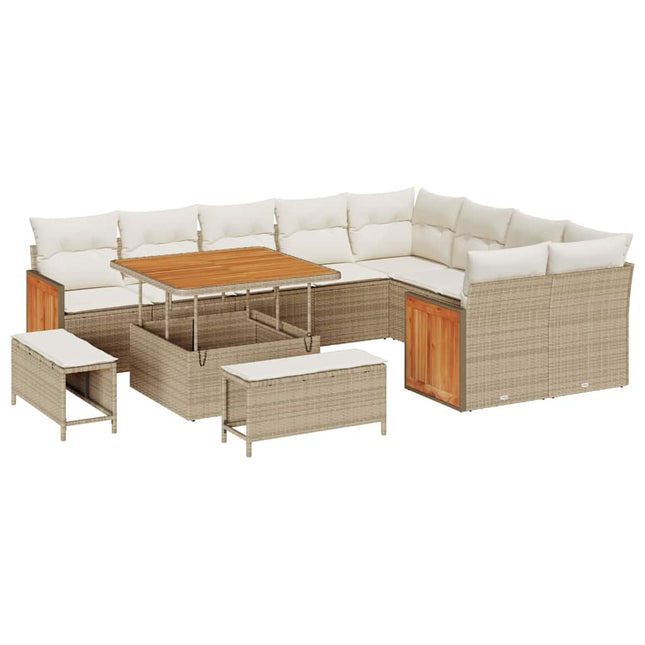 Tuinbankenset Met Kussen 13 Pcs En Crème Poly Rattan