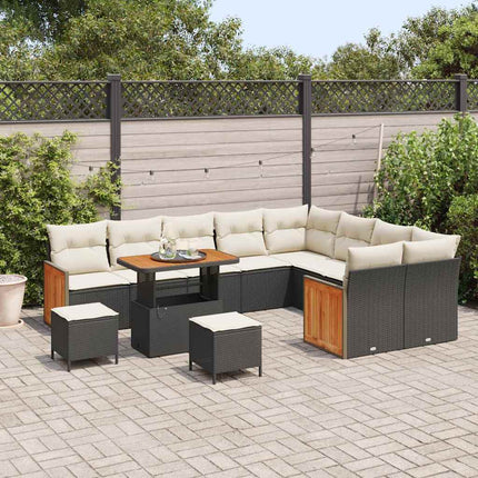 Tuinbankenset Met Kussen 13 Pcs Zwart En Crème Poly Rattan