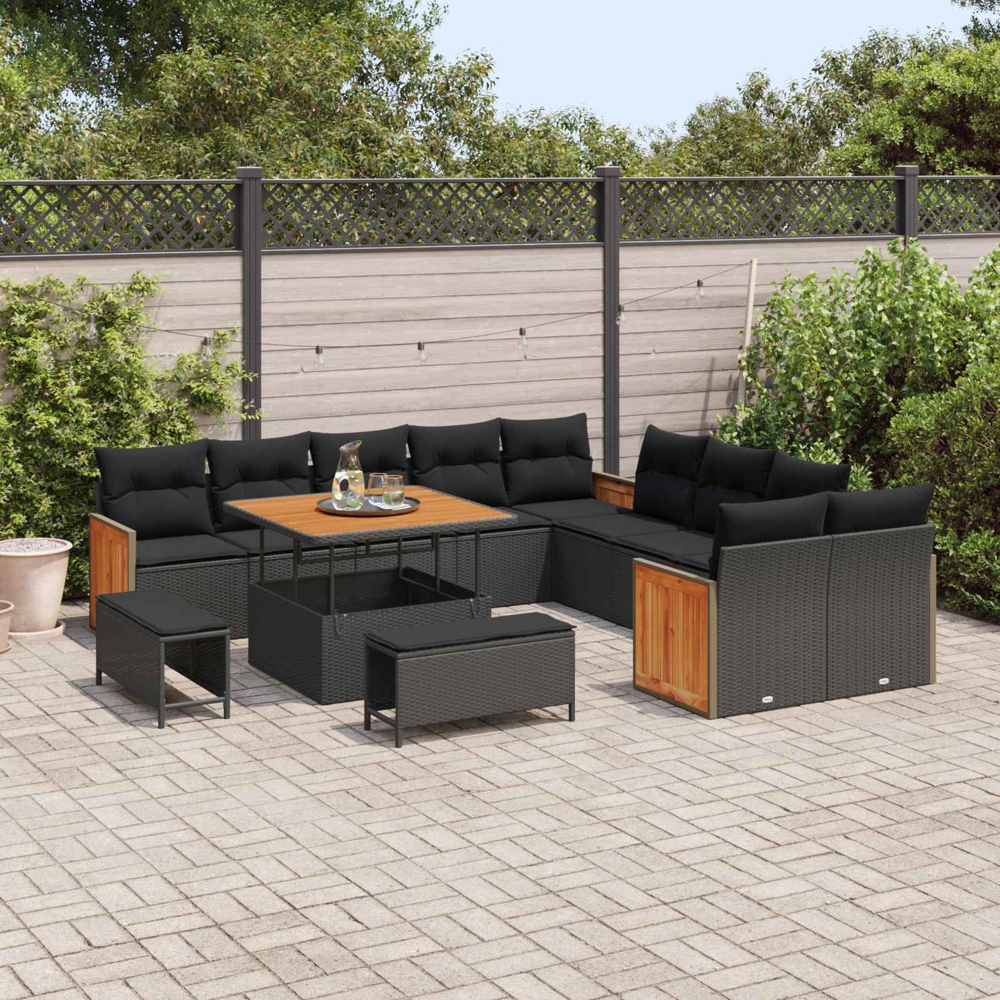 Tuinbankenset Met Kussen 17 Pcs Poly Rattan