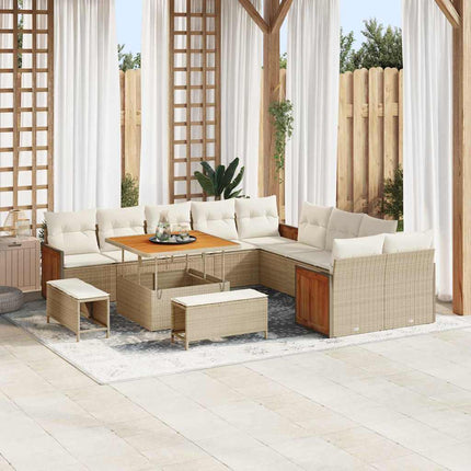 Tuinbankenset Met Kussen 17 Pcs En Crème Poly Rattan