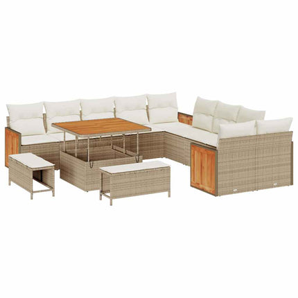 Tuinbankenset Met Kussen 17 Pcs En Crème Poly Rattan