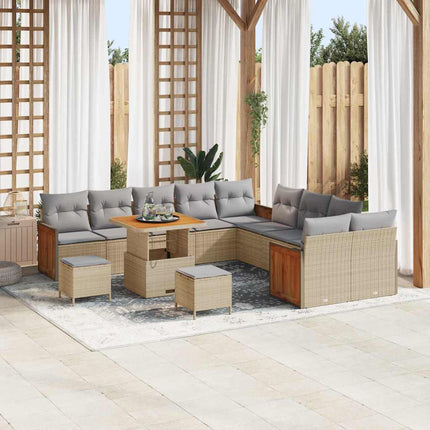 Tuinbankenset Met Kussen 17 Pcs En Crème Poly Rattan