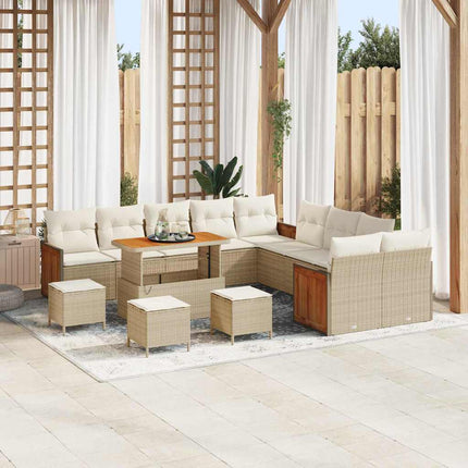 Tuinbankenset Met Kussen 17 Pcs En Crème Poly Rattan