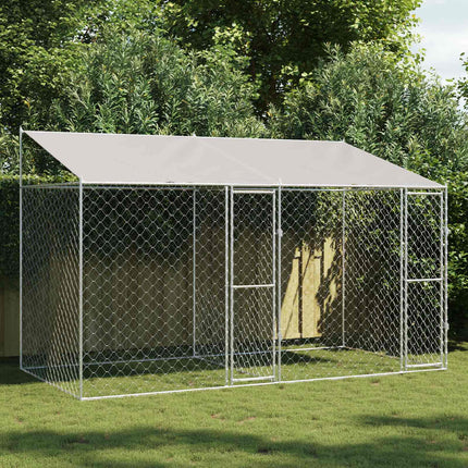 Hondenkooi Met Dak Zilver 200 X 200 X 258 Cm Staal En Pe