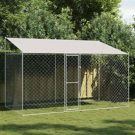 Hondenkooi Met Dak Zilver 200 X 200 X 258 Cm Staal En Pe