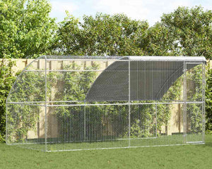 Kippenhok Met 2 St Zilver 400X200X200Cm Staal En Pe