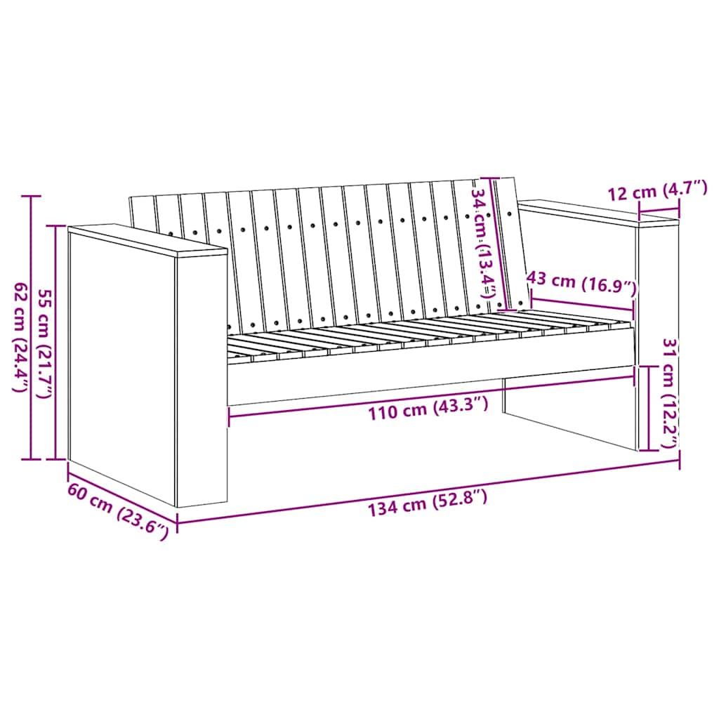 Tuinbank 134 X 60 X 62 Cm Massief Grenenhout