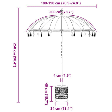 Balinese Parasol Met Basis Crème 185 X 185 X 260 Cm