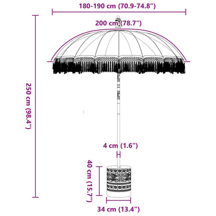 Balinese Parasol Met Basis Crème 185 X 185 X 260 Cm