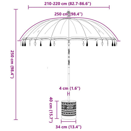 Balinese Parasol Met Basis Blauw 215 X 215 X 260 Cm