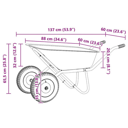 Kruiwagen Zilver En Zwart 137 X 60 X 65,5 Cm Staal